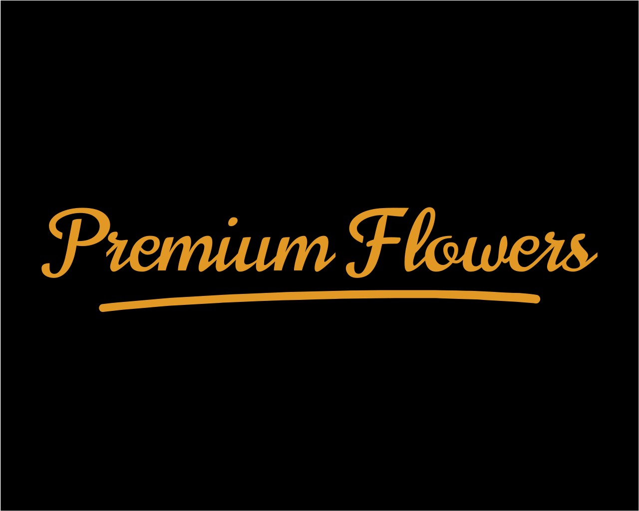 Premium Flowers Logo gold writing on black background.