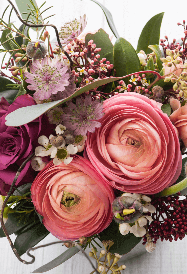 Dark pink compact bunch of textured flowers.