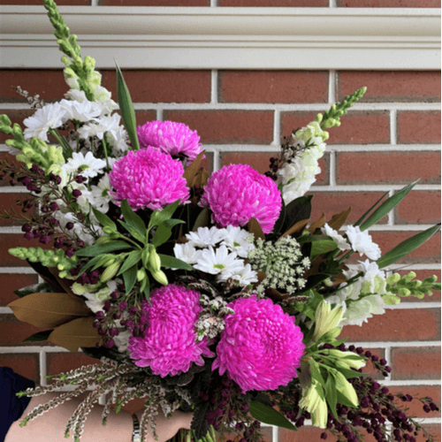 Pink and white modern bouquet of flowers