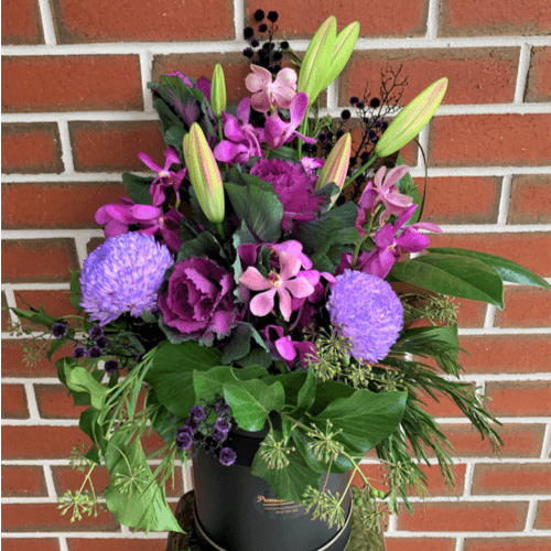 purple flower arrangement